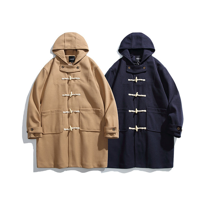 Men's wool blend duffle coat with hood and toggle closures Mune Fashion