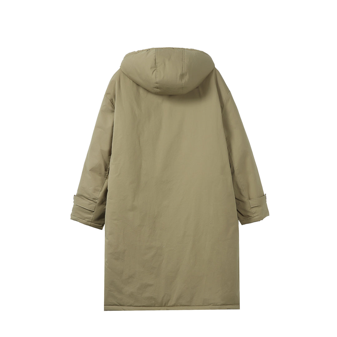 Women Long Padded Thermal Parka in Oversize Cut with Concealed Front Closure