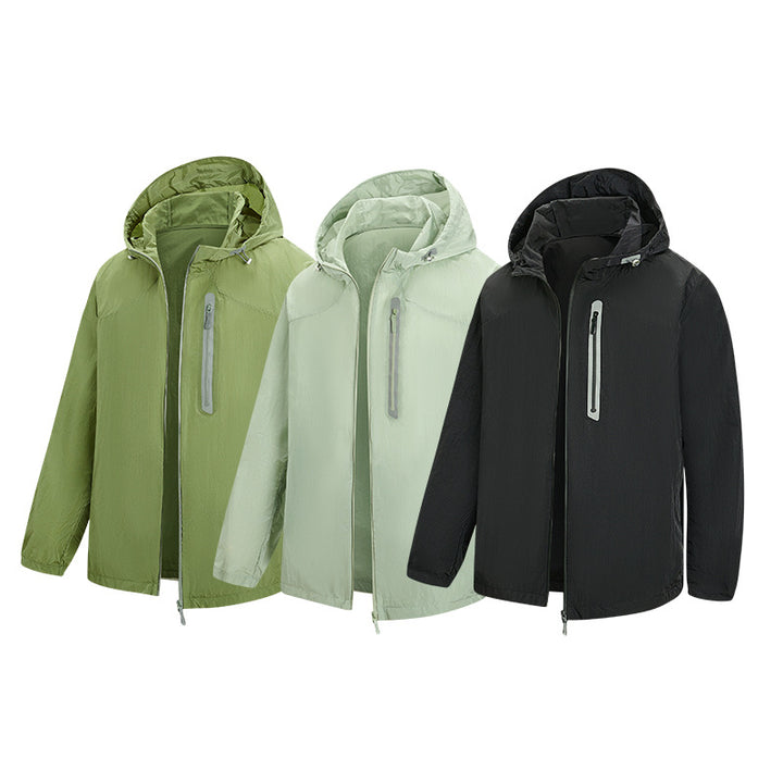 Men's Ultralight Packable Rain and Wind Jacket with Hood, Hidden Chest Pocket, and Water-Repellent Shell Mune Fashion