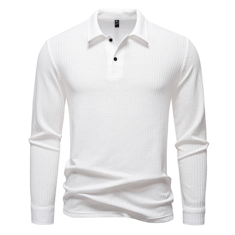 Men's Waffle Knit Polo Shirt with Half Button Placket and Shirt Collar Mune Fashion