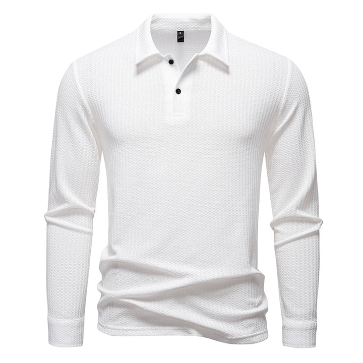 Men's Waffle Knit Polo Shirt with Half Button Placket and Shirt Collar Mune Fashion