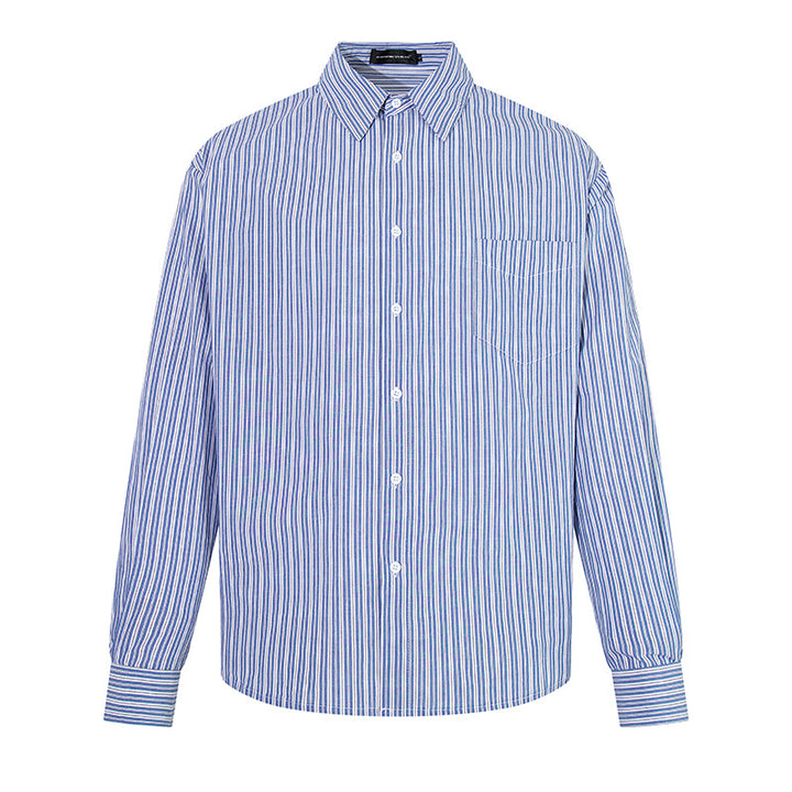 Men's Oversize Shirt made of cotton blend with fine stripes, Kent collar and chest pocket Mune Fashion