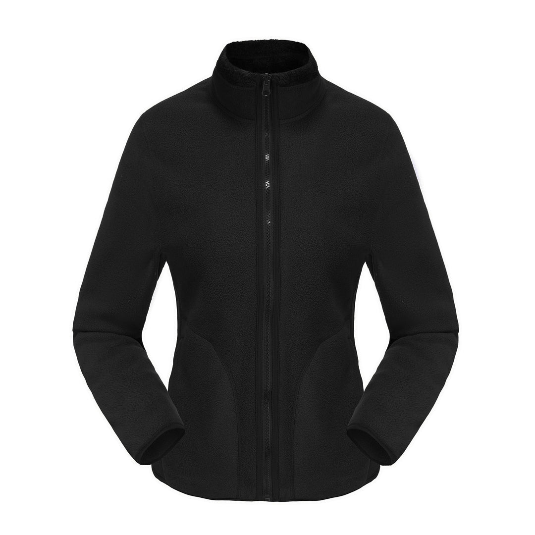 Women's cozy fleece jacket with high stand-up collar, full-length zipper, and figure-enhancing seams Mune Fashion