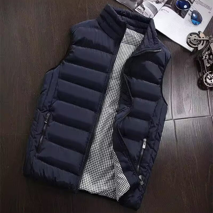 Men's Lightweight Quilted Vest with Stand-Up Collar and Checked Lining Mune Fashion