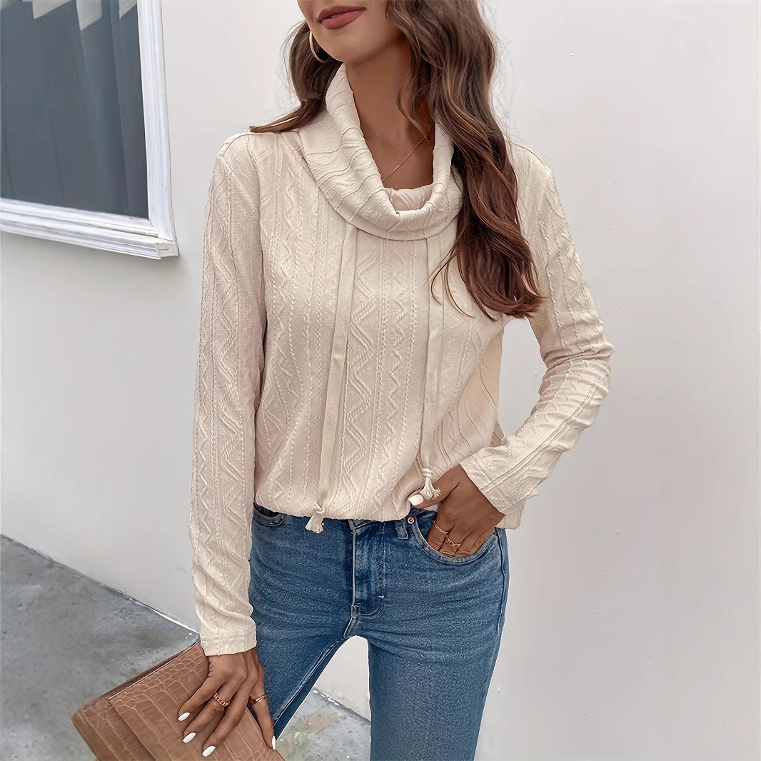 Women's Textured Cowl-Neck Long Sleeve Shirt with Drawstring Hem Mune Fashion