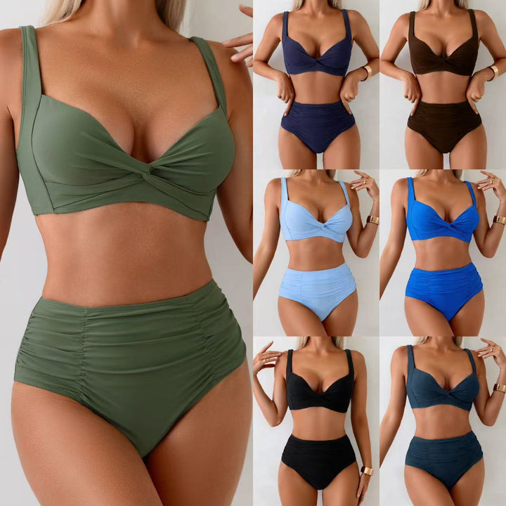 Women's High Waist Bikini Set with Elegant Ruffling Mune Fashion