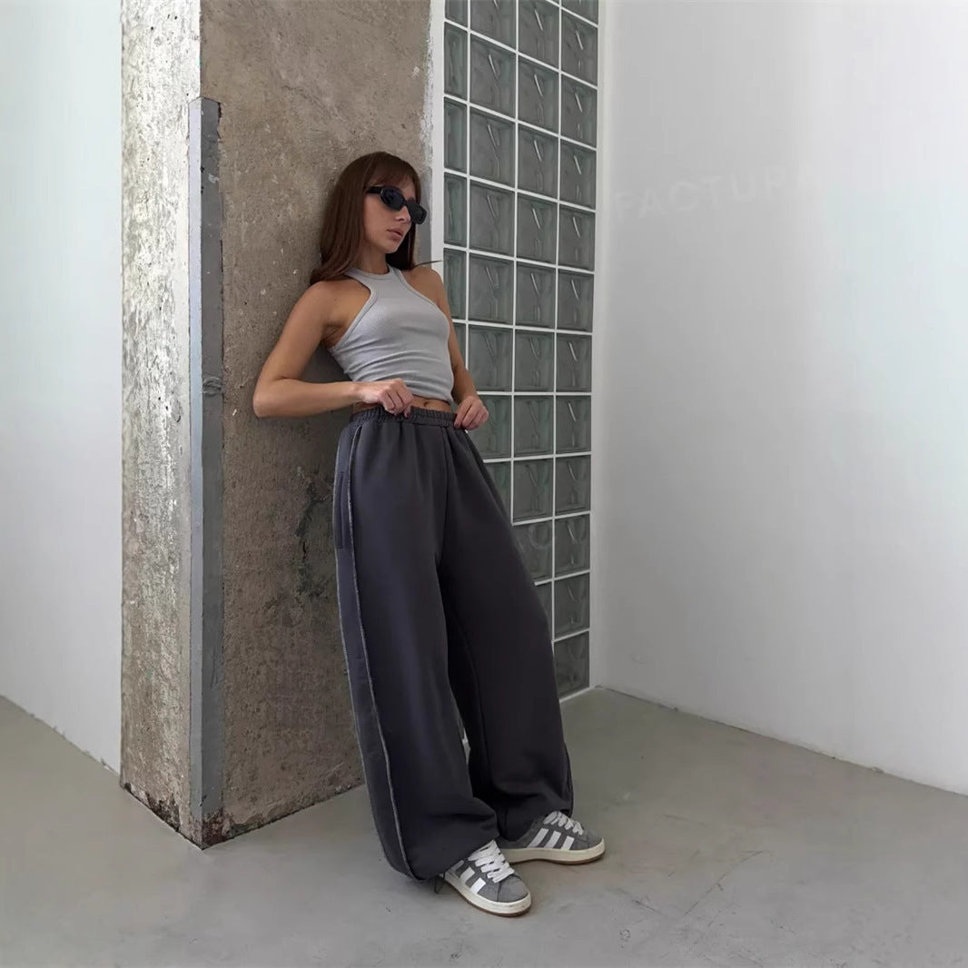 Women's wide lounge jogging pants with elastic comfort waistband and side pockets Mune Fashion