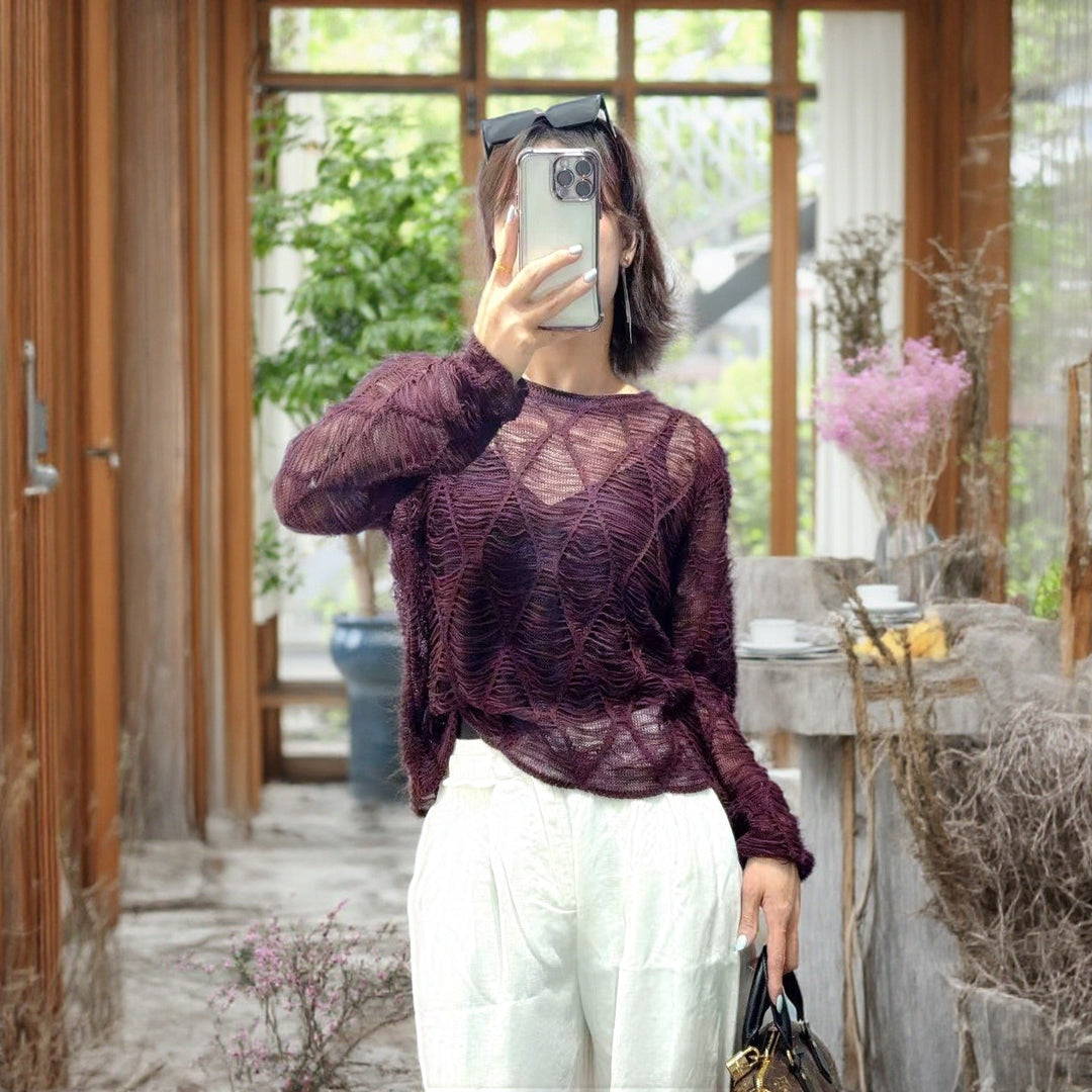 Women's Fashionable Knitted Sweater with Open Stitches Mune Fashion