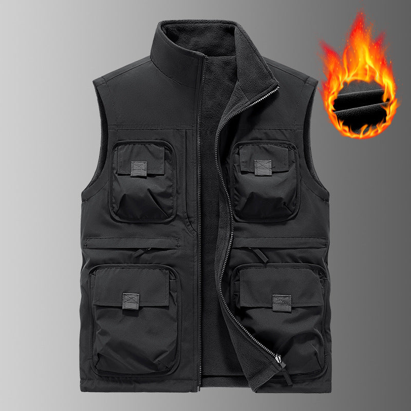 Men's Insulated Utility Vest with Fleece Lining and Multiple Pockets Mune Fashion
