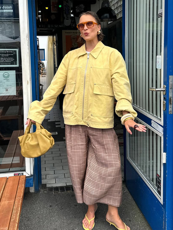 Women's Boxy-Canvas-Jacket with Zipper, Flap Pockets and Waist Drawstring Mune Fashion