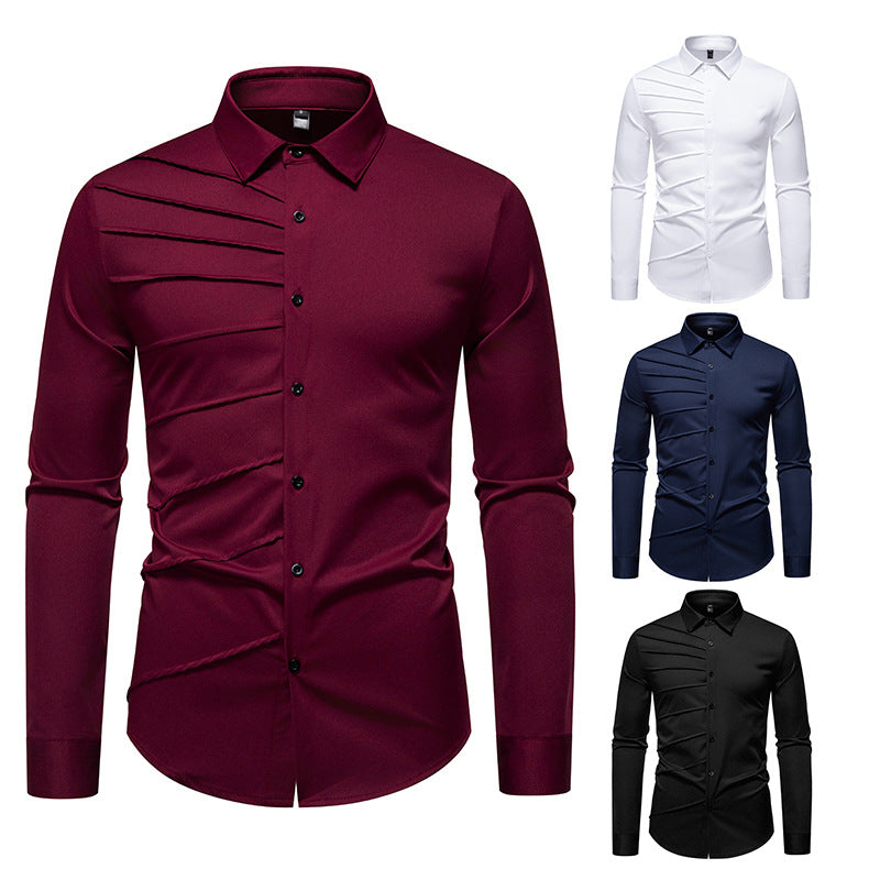 Men's Tailored Business Shirt with Diagonal Pleat Design Mune Fashion