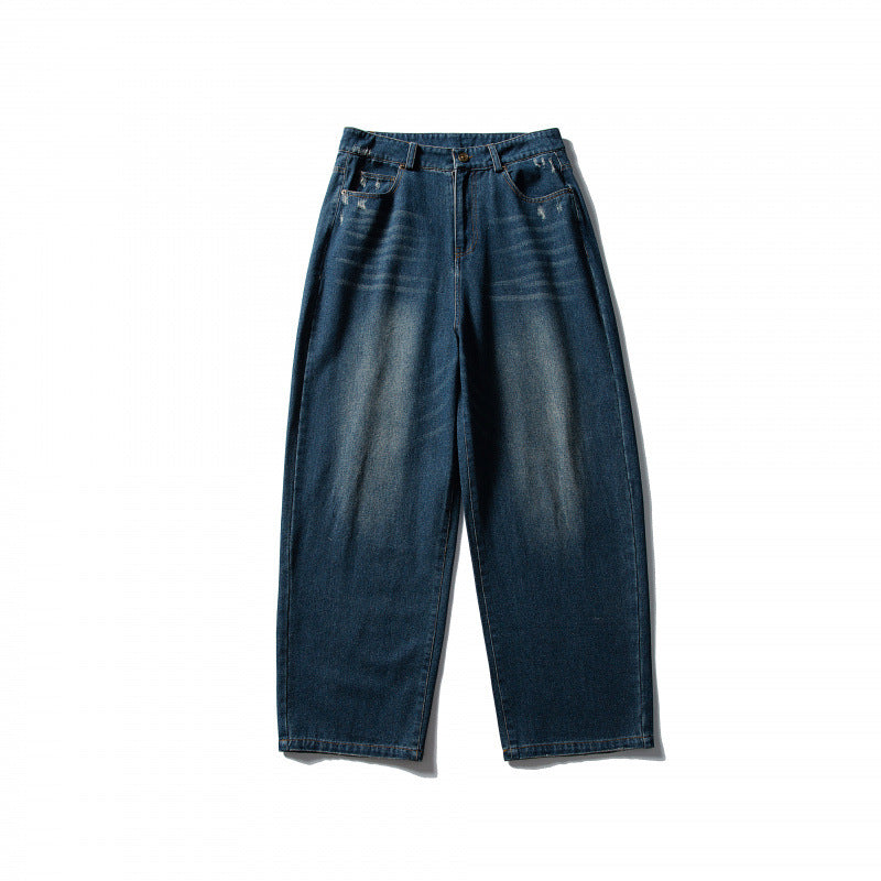 Men's Wide Highwaist Baggy Jeans with Used Wash and Five Pocket Details Mune Fashion