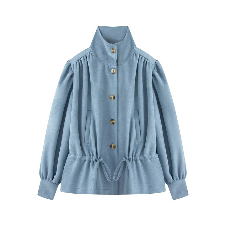 Women's short jacket with stand-up collar, drawstring and balloon sleeves Mune Fashion