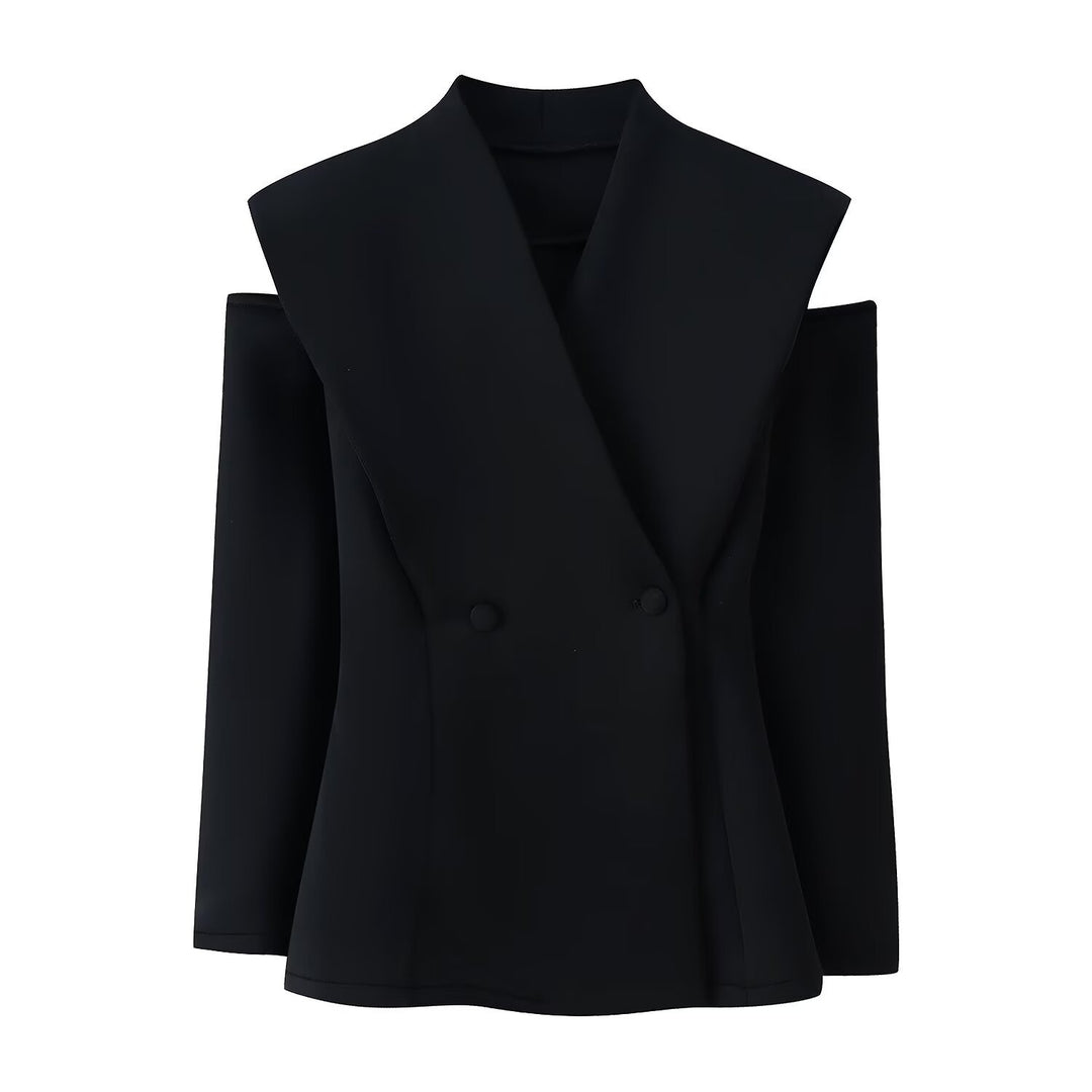 Women Sleeveless Double-Breasted Blazer with Oversized Shawl Collar Mune Fashion