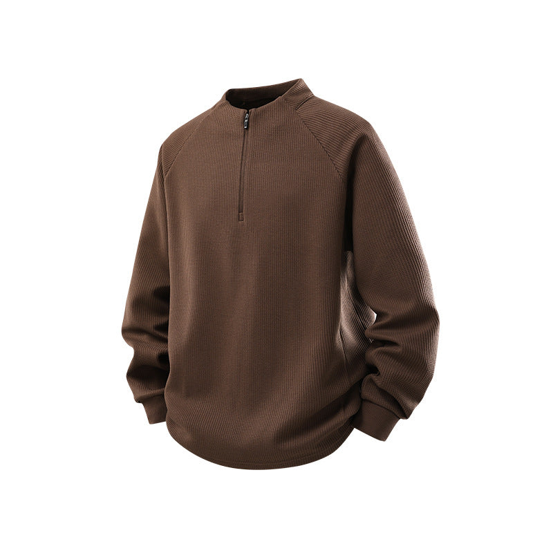 Men's waffle structure half-zip pullover with stand collar and relaxed fit Drune