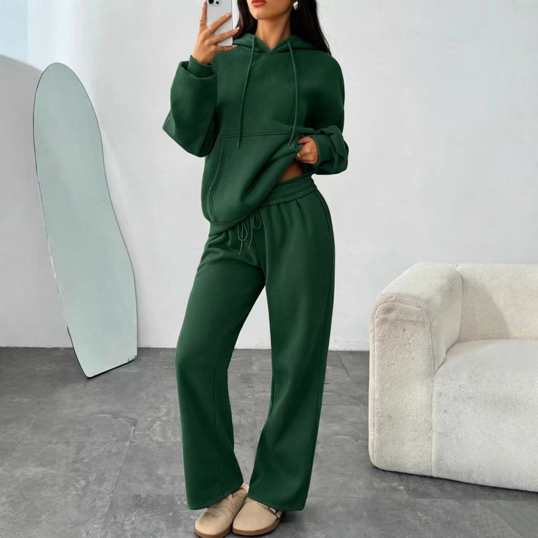 Women's Oversized Hoodie Set with Kangaroo Pocket and Wide Palazzo Pants Drune