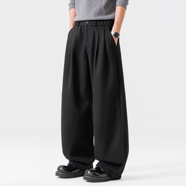 Women Wide High-Waist Pleated Trousers made of Wool Blend with Elastic Waistband and Wide Leg Mune Fashion