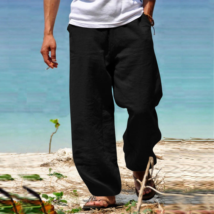 Men's Breezy Beach Pants in Baggy Cut made of Linen Blend with Drawstring Mune Fashion