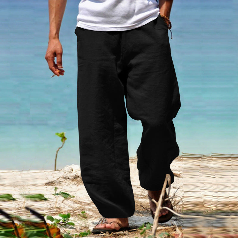 Men's Breezy Beach Pants in Baggy Cut made of Linen Blend with Drawstring Mune Fashion