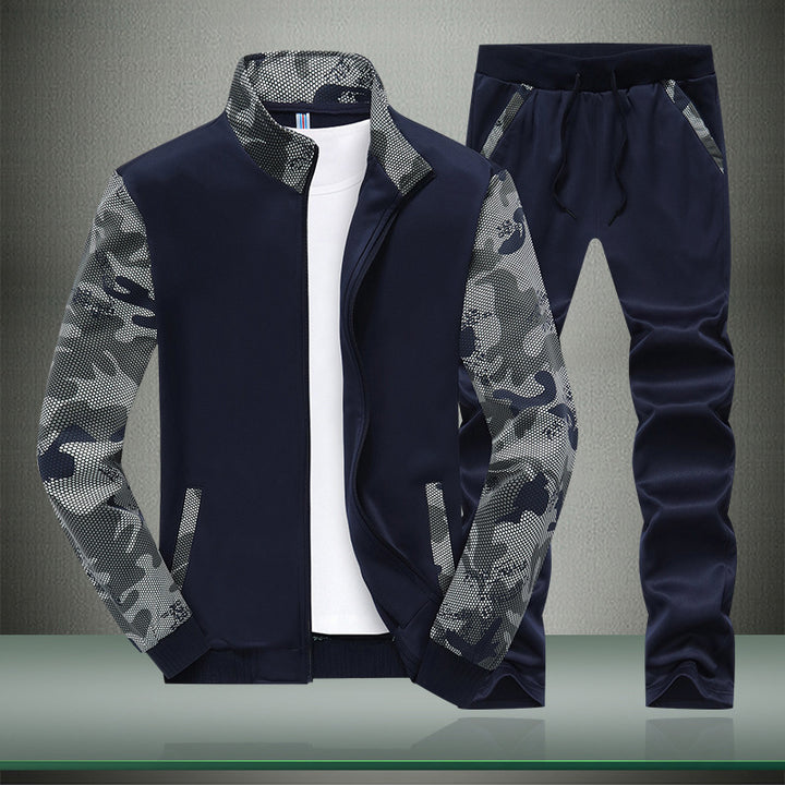 Men's Modern Tracksuit in Camouflage Mesh Mix with Stand Collar and Drawstring Mune Fashion