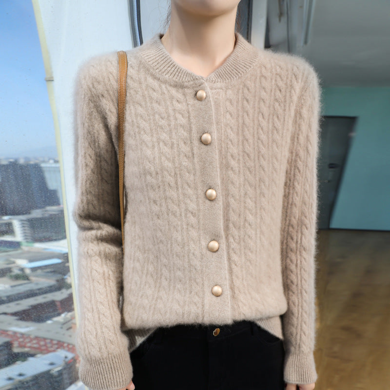 Women's Lightweight Cable Knit Cardigan in Mohair Look with Decorative Pearl Buttons Mune Fashion