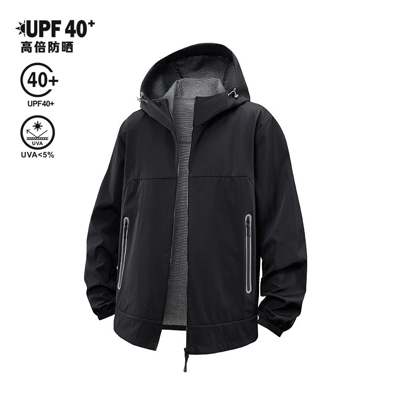 Unisex Lightweight Wind and Fleece Lined Hooded Jacket with Two-Way Zipper Drune