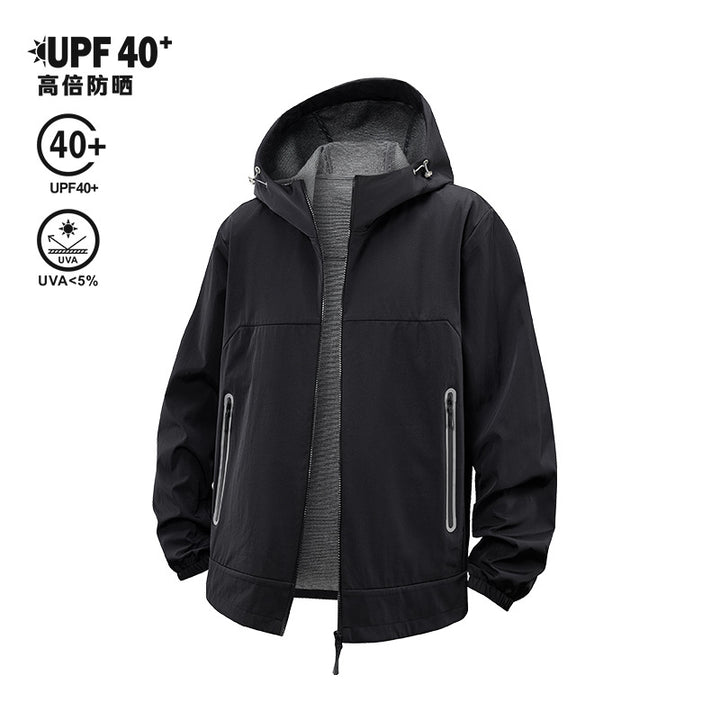 Unisex Lightweight Wind and Fleece Lined Hooded Jacket with Two-Way Zipper Drune