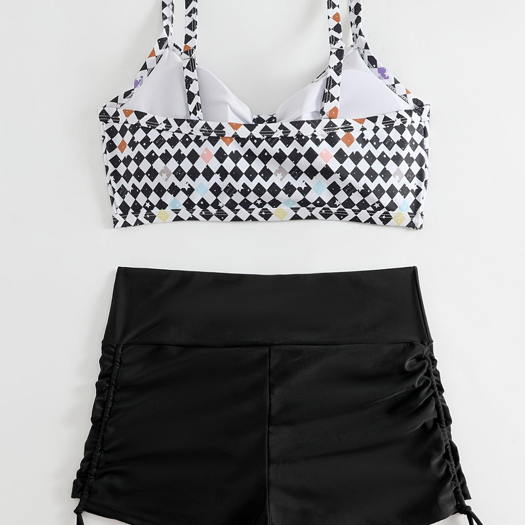Women's Crop Bikini Top with Ruffled Swim Shorts Mune Fashion