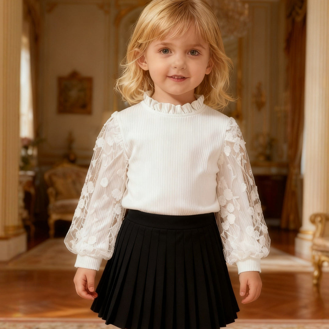 Girl sweatshirt with floral embroidery motifs and ruffles Mune Fashion