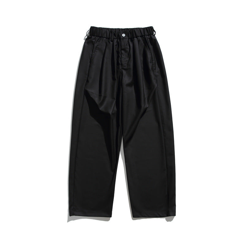 Men's Loose-Fit Pleated Cropped Pants with Elastic Waistband and Crease