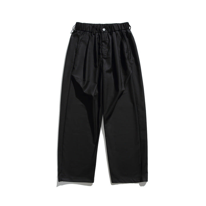 Men's Loose-Fit Pleated Cropped Pants with Elastic Waistband and Crease