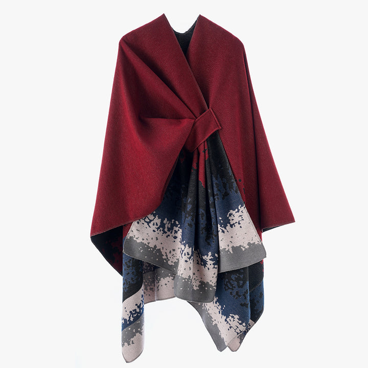 Women's cape poncho with integrated tie loop and two-layer jacquard fall Mune Fashion