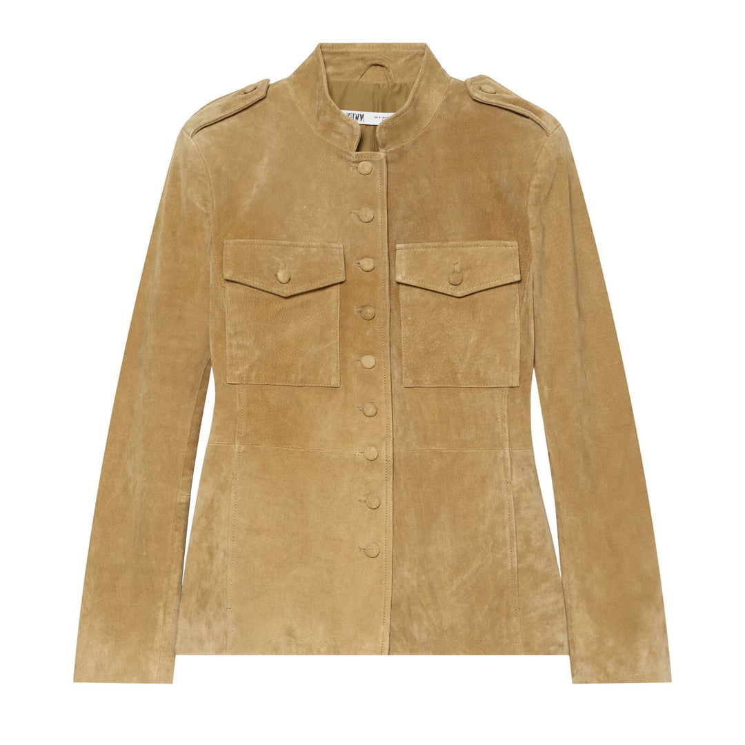 Ladies short jacket made of suede leather with stand-up collar and flap pockets Mune Fashion