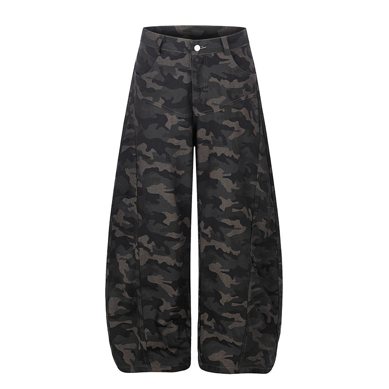 Women's Wide Camouflage Palazzo Pants with High Waist, Belt Loops, and Balloon-Shaped Leg Mune Fashion