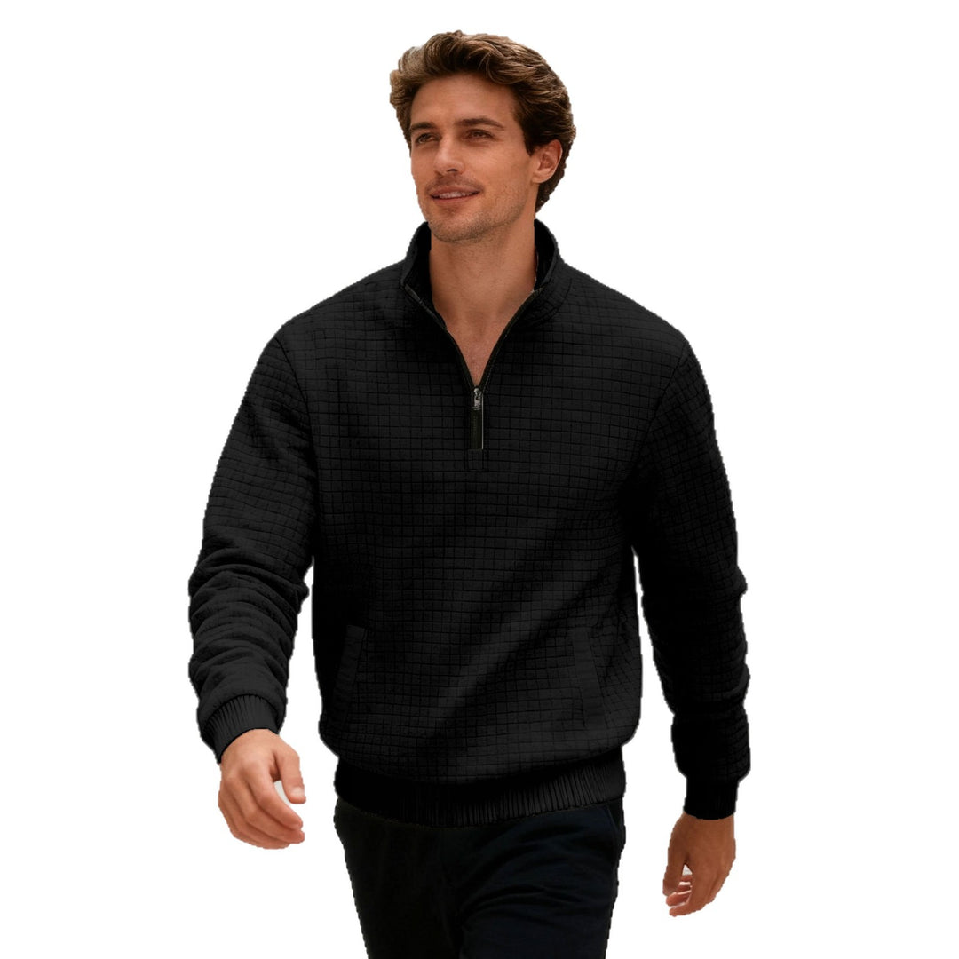 Men's quilted half-zip sweater with square waffle texture and kangaroo pocket Mune Fashion