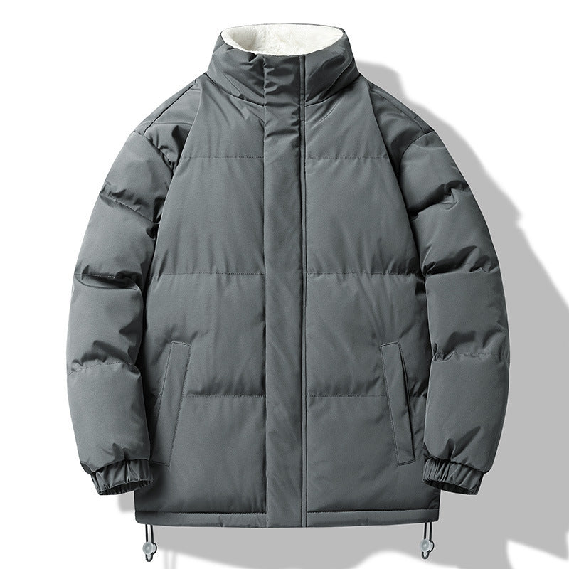Men's Padded Short Parka with High Stand-up Collar Teddy Lining Elastic Cuffs and Drawstring Mune Fashion