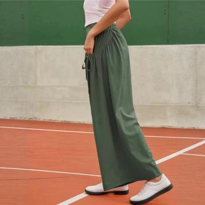 Women's Wide Culotte Pants with Drawstring and Generous Pockets Mune Fashion