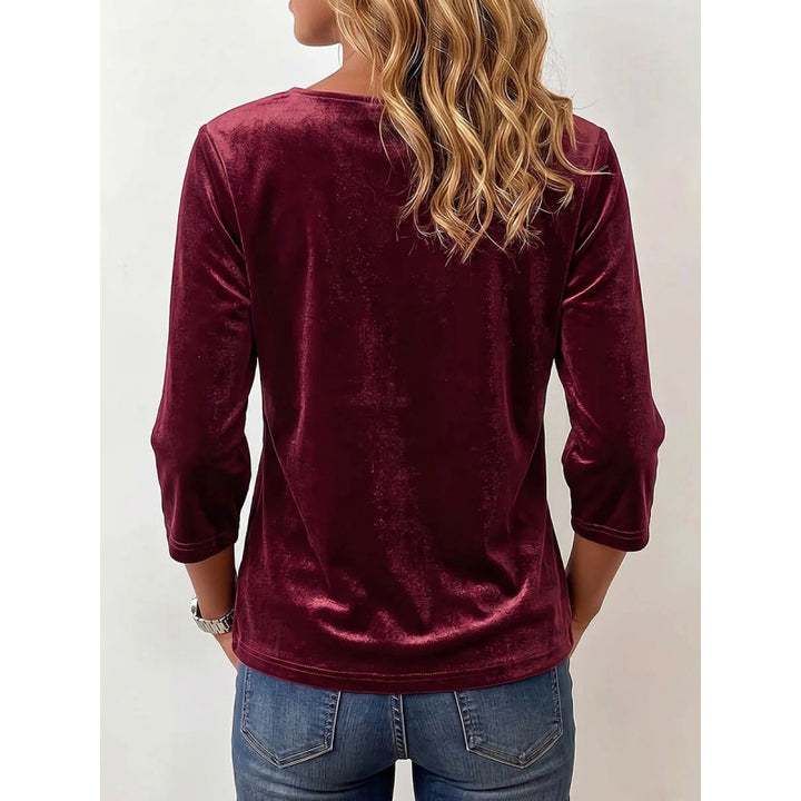 Ladies velvet blouse with square neckline, drawstring and three-quarter sleeves Mune Fashion