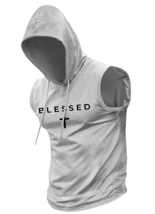 Men's sleeveless hoodie sweatshirt with slogan print and athletic fit Mune Fashion