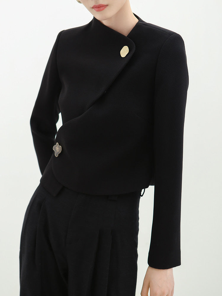 Ladies Elegant cropped blazer jacket with asymmetric cut Mune Fashion