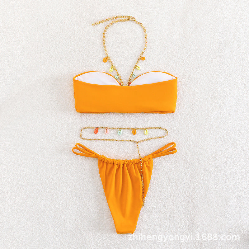 Women’s bandeau bikini with colorful chain ornament design Mune Fashion