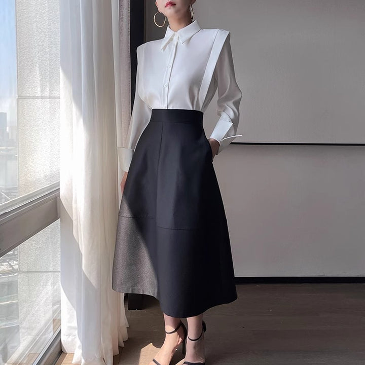 Women's Elegant Blouse with Modern Cut and High Waisted Skirt Mune Fashion