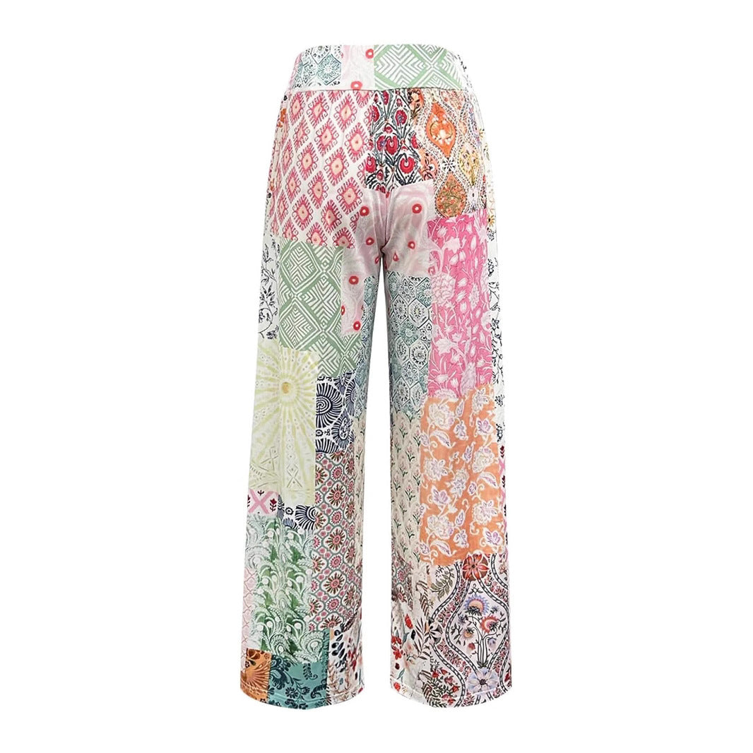 Women's Patchwork Palazzo Pants with Wide Leg and High Waist Mune Fashion