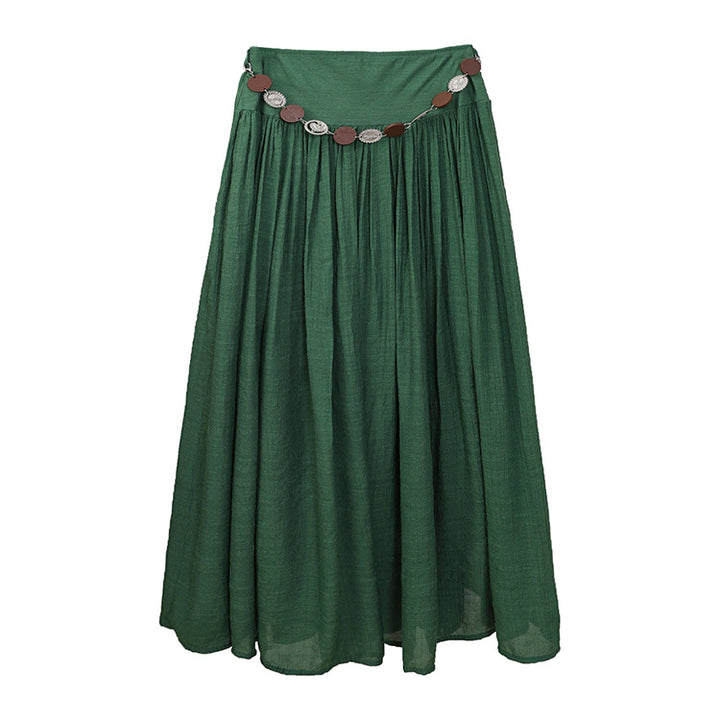 Women's maxi skirt with gathered waist, flowing flared shape and decorative coin belt Mune Fashion