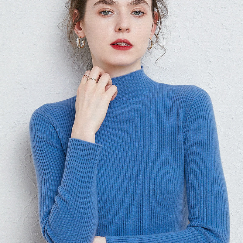 Women’s figure-hugging fine-knit turtleneck sweater with extra-fine ribbed texture and cashmere-soft feel Mune Fashion
