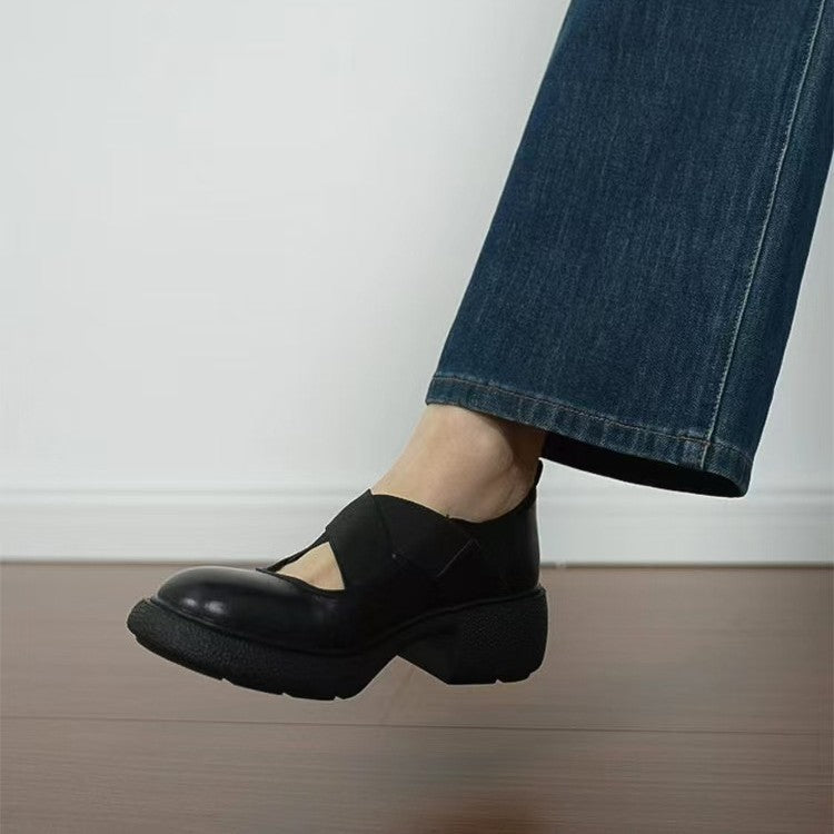 Women's Mary-Jane Slipper with elastic cross straps and profiled platform sole design Mune Fashion