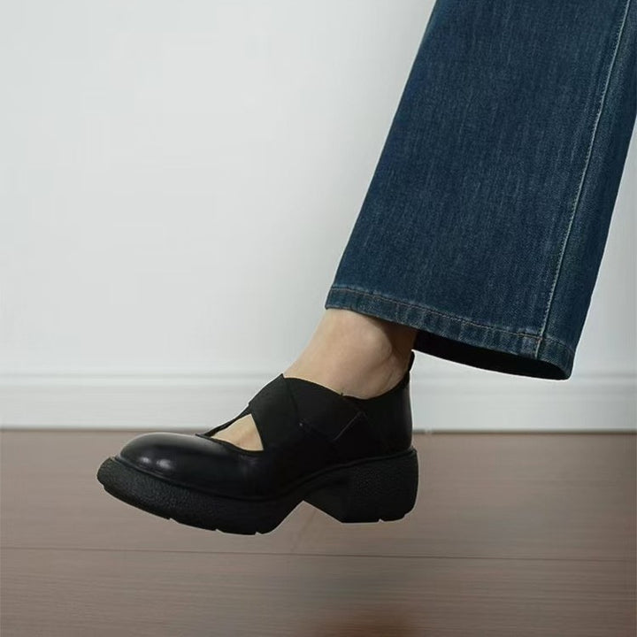 Women's Mary-Jane Slipper with elastic cross straps and profiled platform sole design Mune Fashion