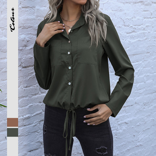 Women's shirt blouse with drawstring, chest pockets & loose fit Mune Fashion