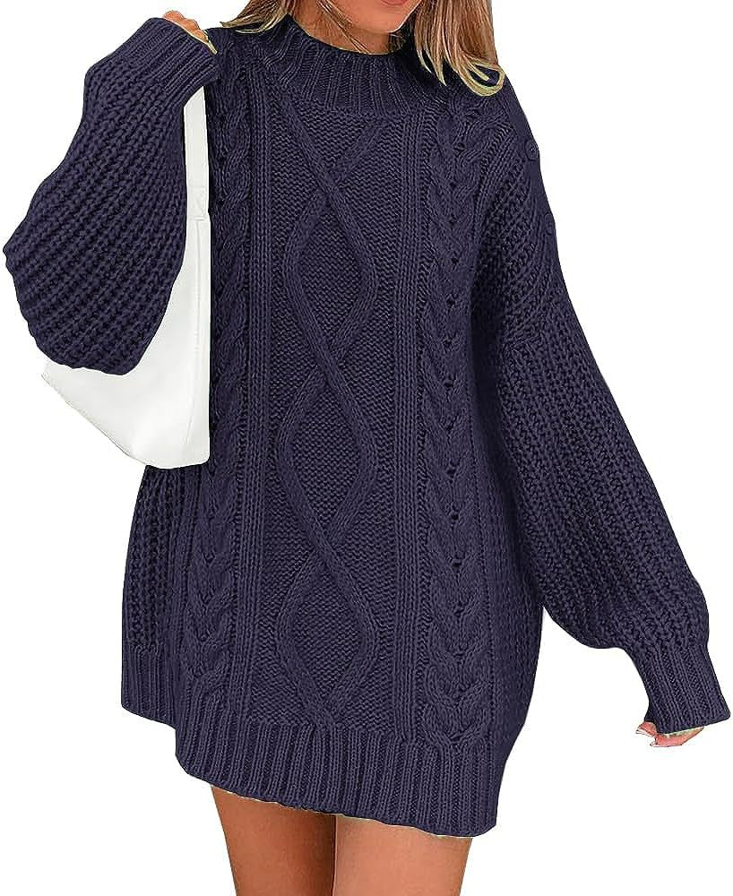 Women’s Oversized Knit Dress with Cable and Ribbed Texture Mune Fashion