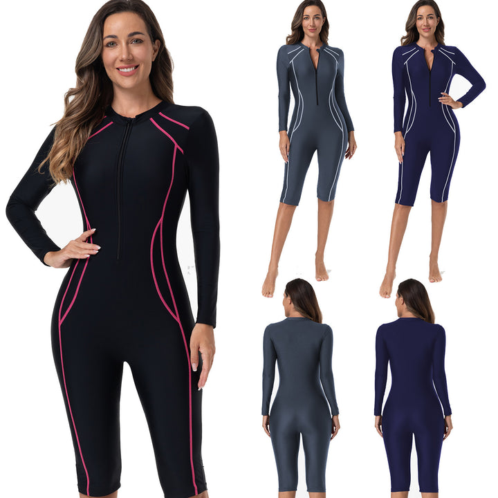 Women’s Sporty Long Sleeve Swimsuit with Zipper Mune Fashion